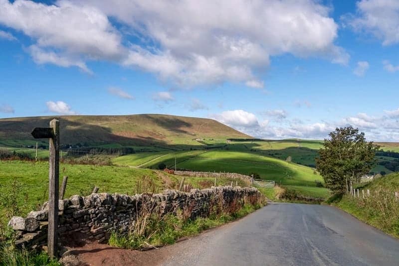 Rolling countryside and a quiet lane around Pendle, Lancashire